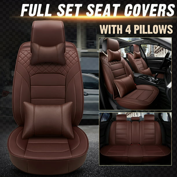 US 5-Seats 5D Car Seat Cover PU Leather Front Rear Set Universal with Cushions